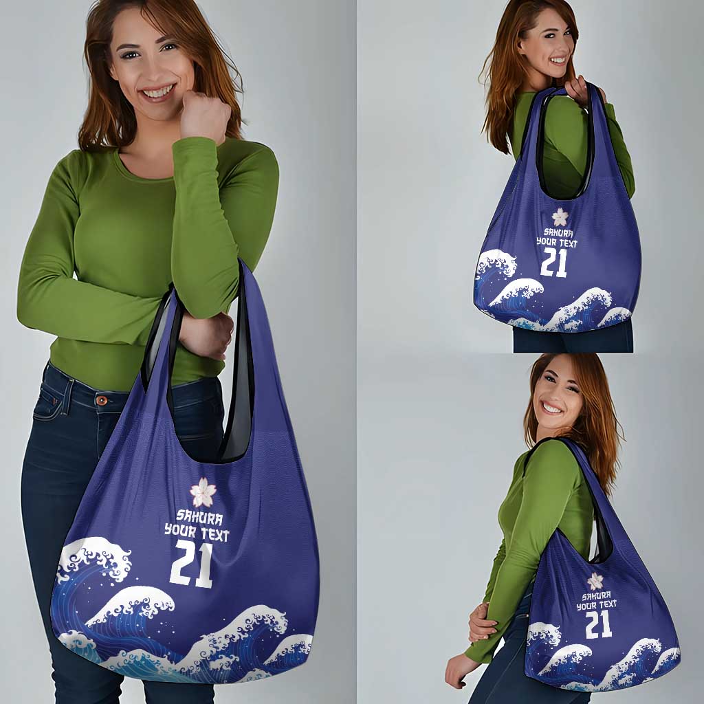 Japan Pacific Rugby Custom Grocery Bag Go Sakura Japanese Wave Pattern LT9 - Polynesian Pride