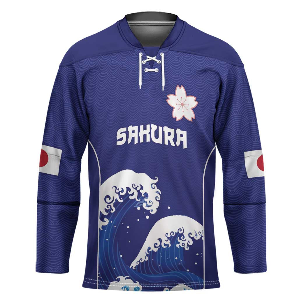 Japan Pacific Rugby Custom Hockey Jersey Go Sakura Japanese Wave Pattern LT9 Unisex Blue - Polynesian Pride