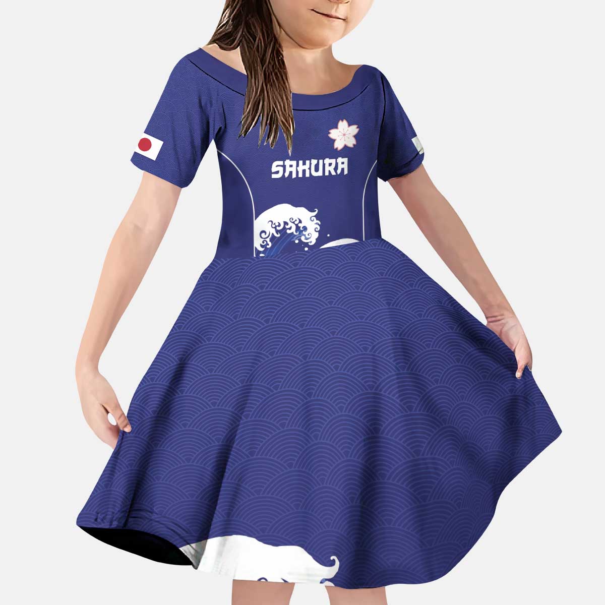 Japan Pacific Rugby Custom Kid Short Sleeve Dress Go Sakura Japanese Wave Pattern