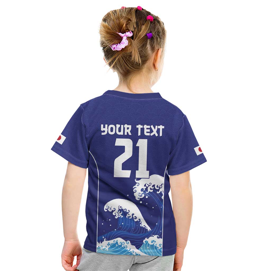Japan Pacific Rugby Custom Kid T Shirt Go Sakura Japanese Wave Pattern
