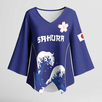 Japan Pacific Rugby Custom Kimono Sleeve Blouse Go Sakura Japanese Wave Pattern LT9 Female Blue - Polynesian Pride