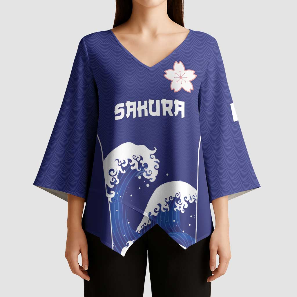 Japan Pacific Rugby Custom Kimono Sleeve Blouse Go Sakura Japanese Wave Pattern LT9 - Polynesian Pride