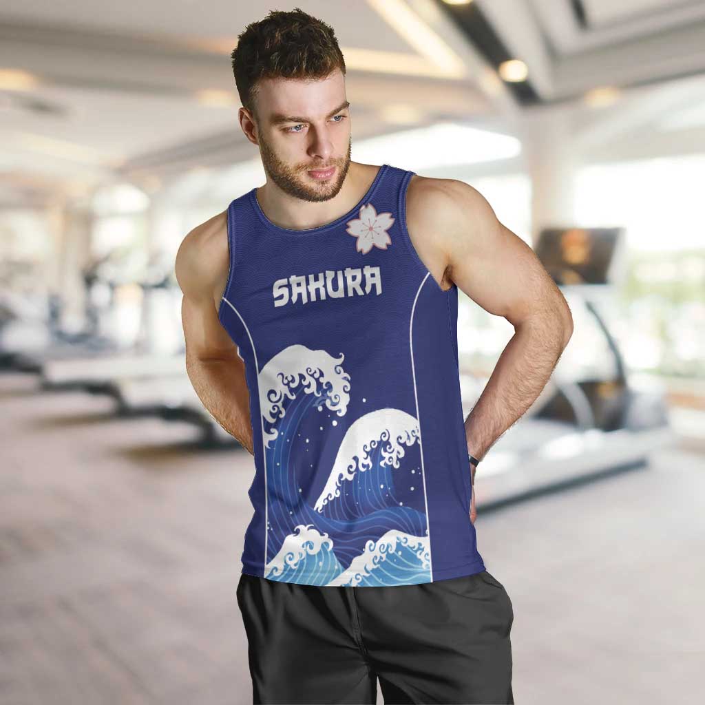 Japan Pacific Rugby Custom Men Tank Top Go Sakura Japanese Wave Pattern LT9 Blue - Polynesian Pride