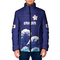 Japan Pacific Rugby Custom Padded Jacket Go Sakura Japanese Wave Pattern LT9 Men Blue - Polynesian Pride