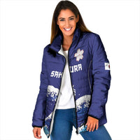 Japan Pacific Rugby Custom Padded Jacket Go Sakura Japanese Wave Pattern LT9 Women Blue - Polynesian Pride