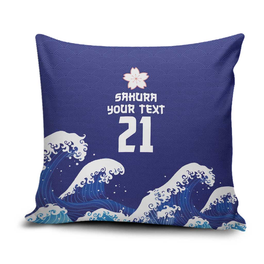 Japan Pacific Rugby Custom Pillow Cover Go Sakura Japanese Wave Pattern - Polynesian Pride