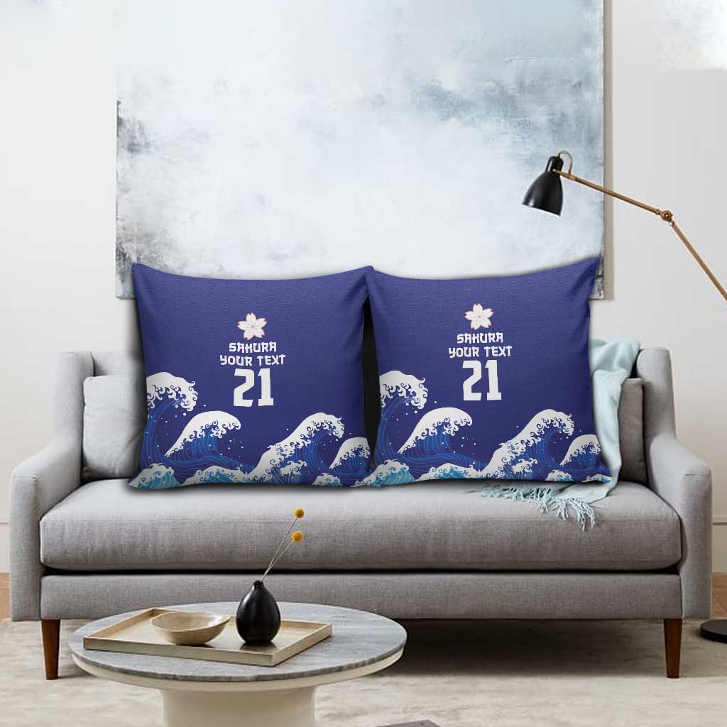 Japan Pacific Rugby Custom Pillow Cover Go Sakura Japanese Wave Pattern - Polynesian Pride