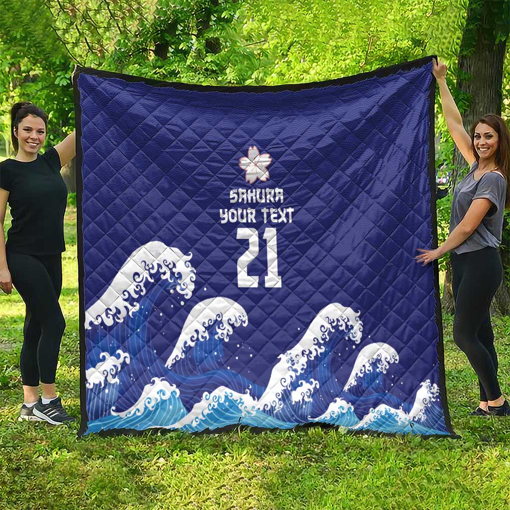 Japan Pacific Rugby Custom Quilt Go Sakura Japanese Wave Pattern