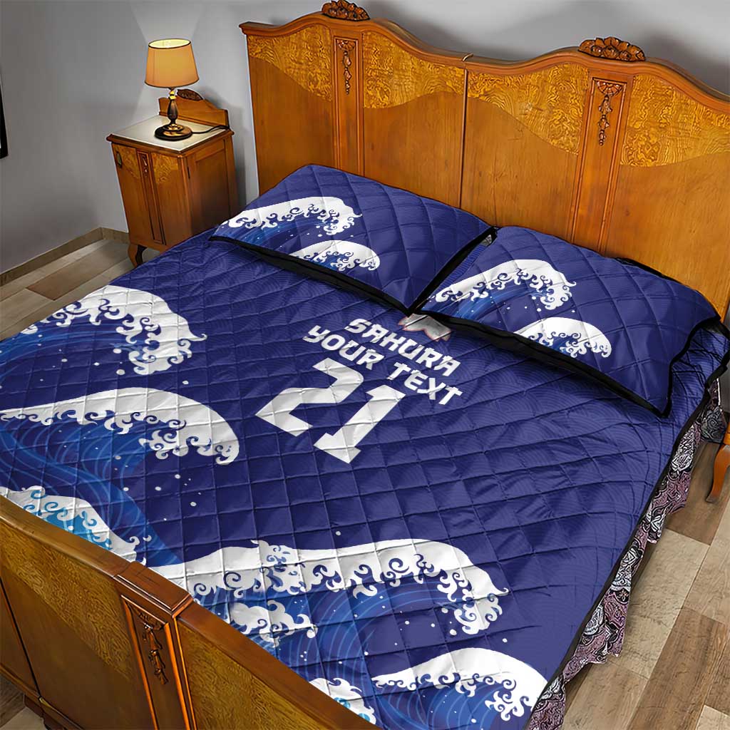 Japan Pacific Rugby Custom Quilt Bed Set Go Sakura Japanese Wave Pattern