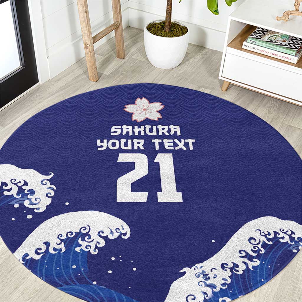 Japan Pacific Rugby Custom Round Carpet Go Sakura Japanese Wave Pattern