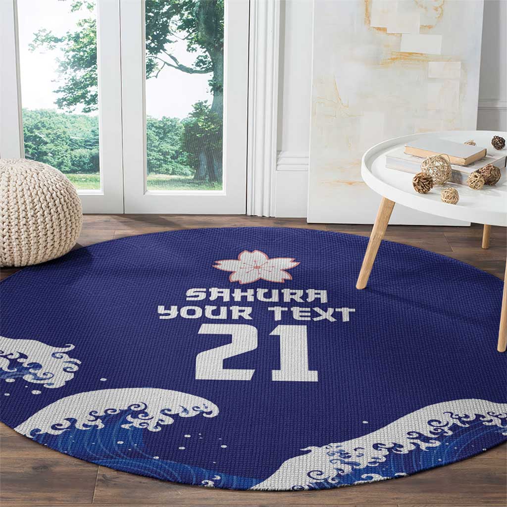 Japan Pacific Rugby Custom Round Carpet Go Sakura Japanese Wave Pattern
