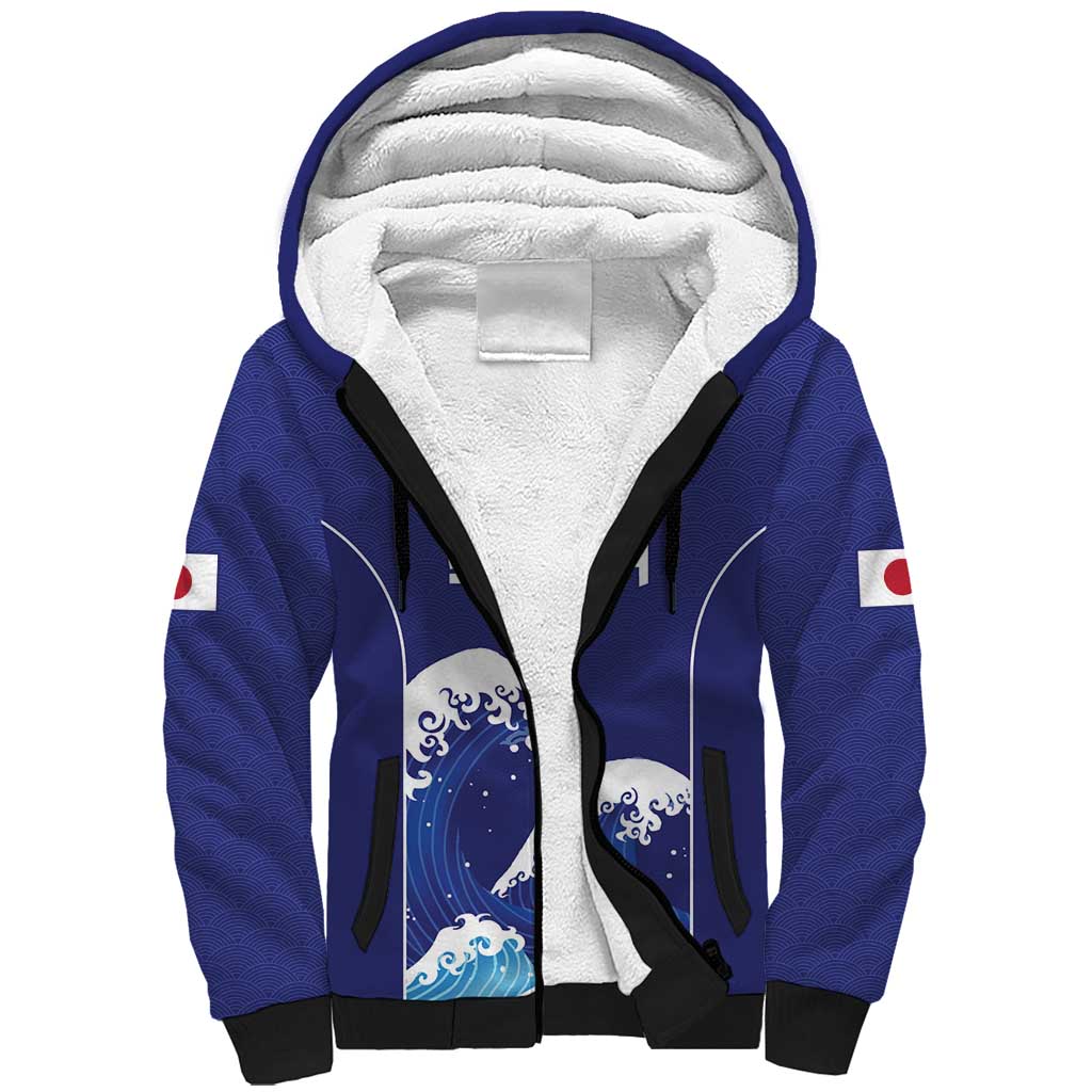 Japan Pacific Rugby Custom Sherpa Hoodie Go Sakura Japanese Wave Pattern LT9 Unisex Blue - Polynesian Pride