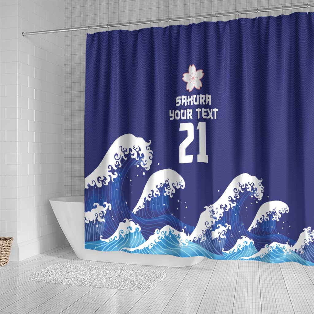 Japan Pacific Rugby Custom Shower Curtain Go Sakura Japanese Wave Pattern