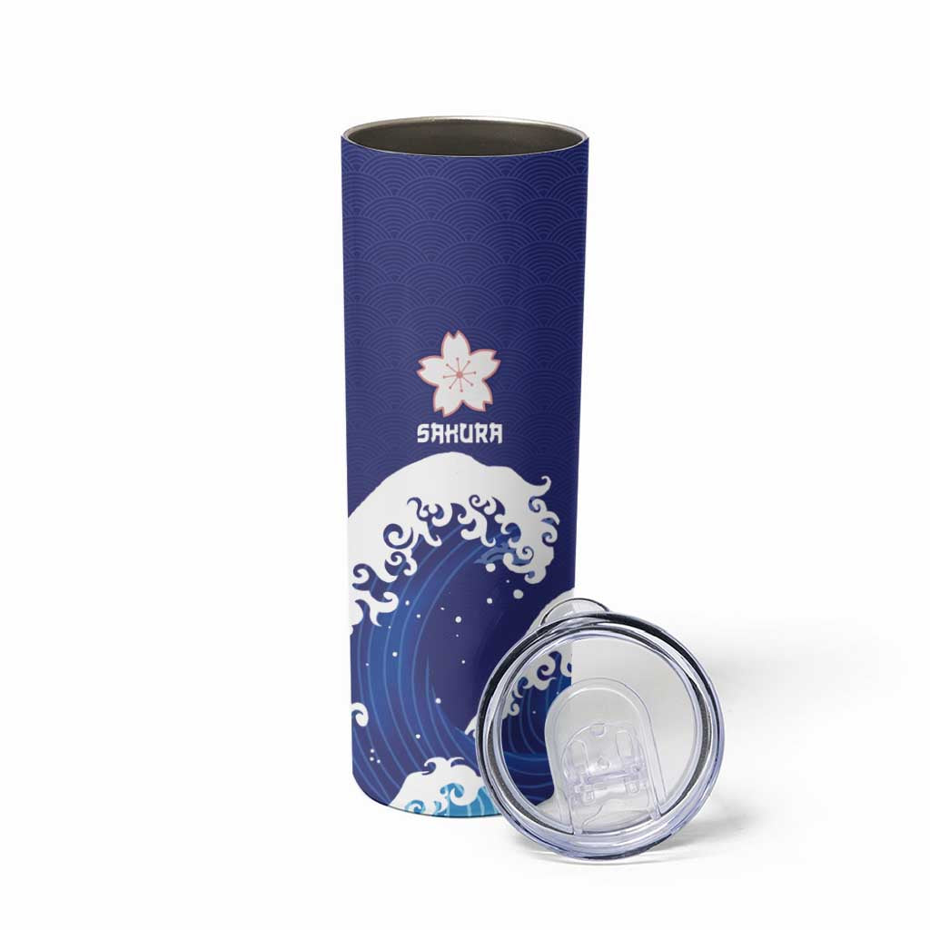 Japan Pacific Rugby Custom Skinny Tumbler Go Sakura Japanese Wave Pattern