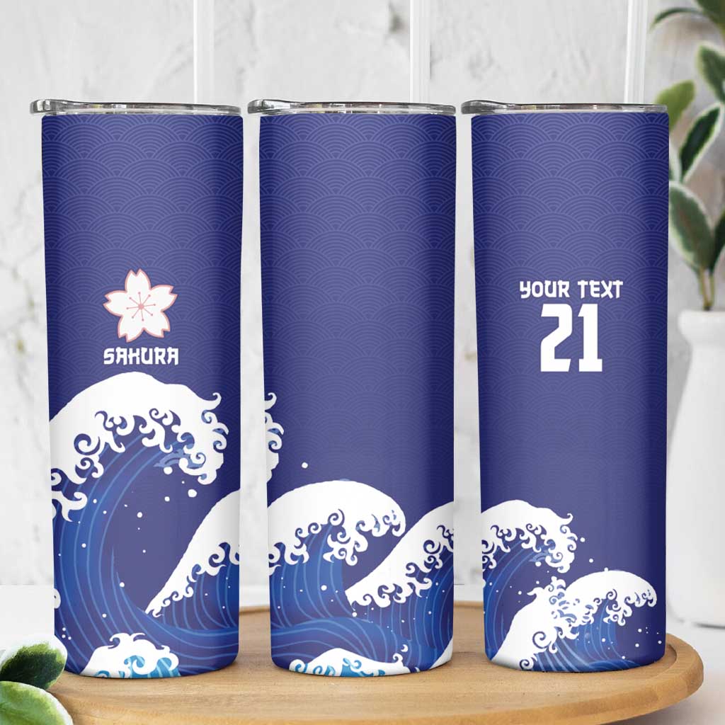 Japan Pacific Rugby Custom Skinny Tumbler Go Sakura Japanese Wave Pattern