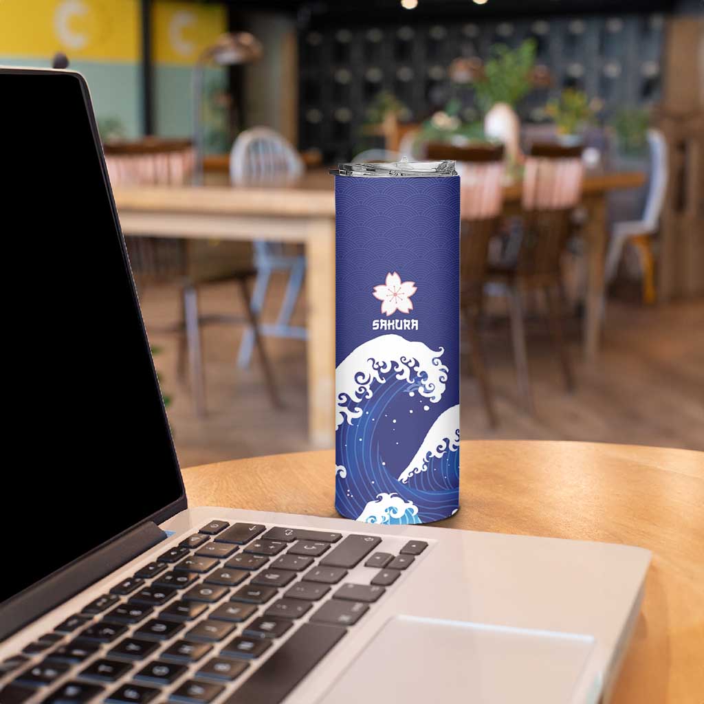 Japan Pacific Rugby Custom Skinny Tumbler Go Sakura Japanese Wave Pattern