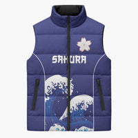 Japan Pacific Rugby Custom Sleeveless Puffer Jacket Go Sakura Japanese Wave Pattern LT9 Unisex Blue - Polynesian Pride