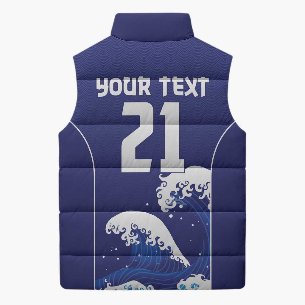 Japan Pacific Rugby Custom Sleeveless Puffer Jacket Go Sakura Japanese Wave Pattern LT9 - Polynesian Pride