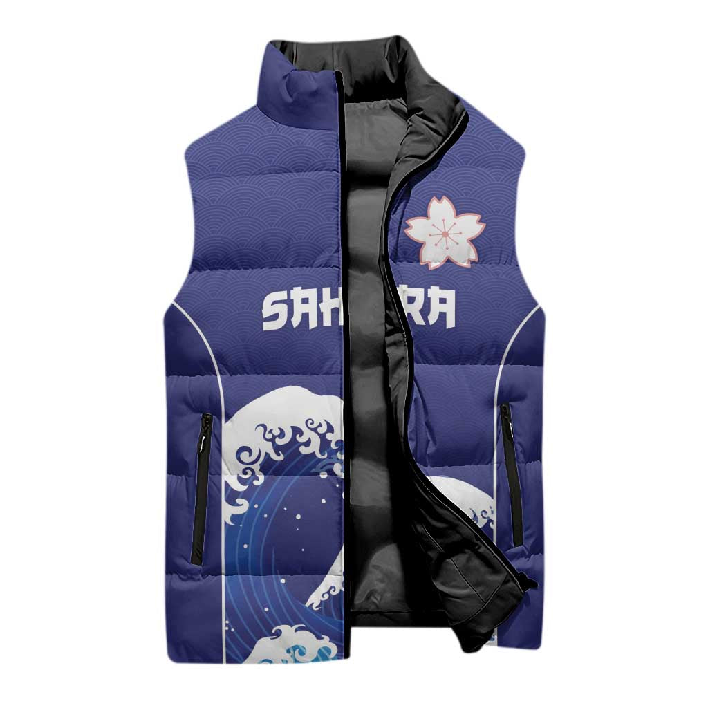 Japan Pacific Rugby Custom Sleeveless Puffer Jacket Go Sakura Japanese Wave Pattern LT9 - Polynesian Pride
