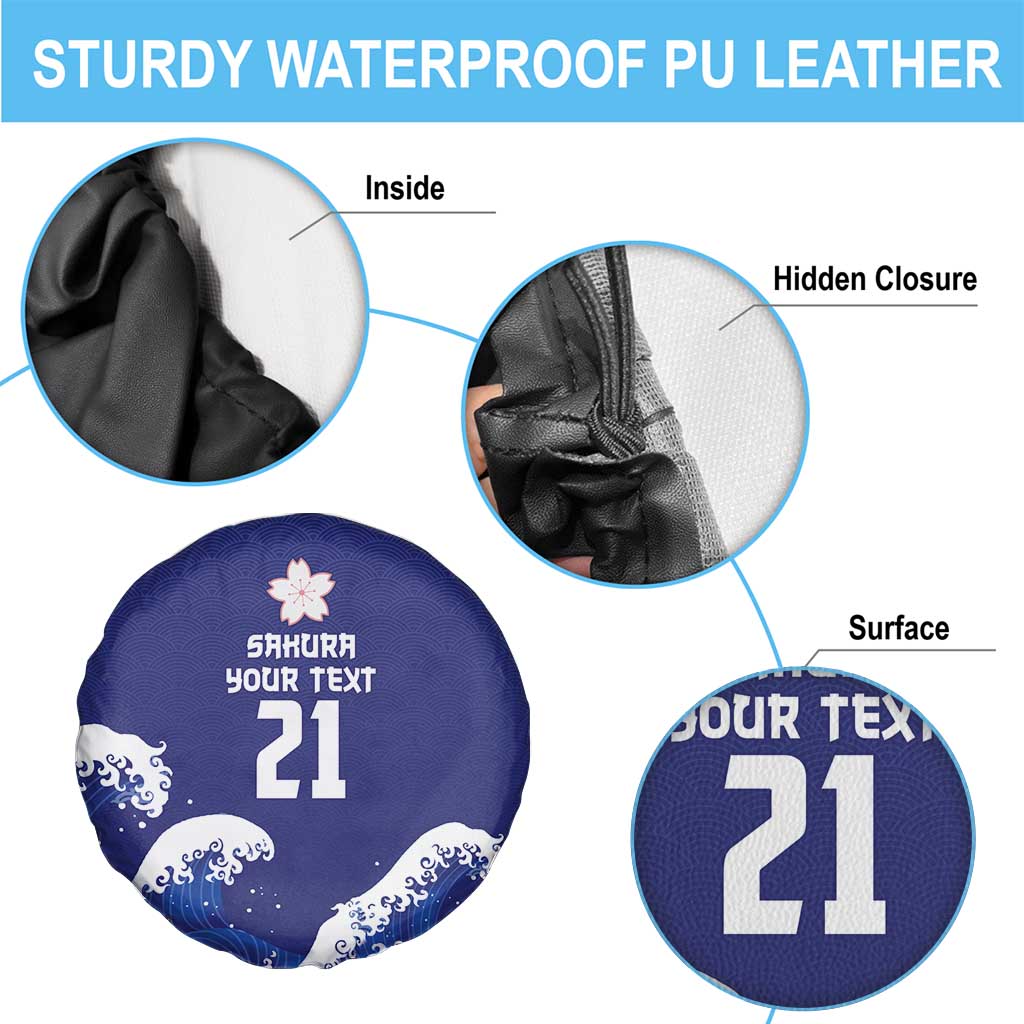 Japan Pacific Rugby Custom Spare Tire Cover Go Sakura Japanese Wave Pattern