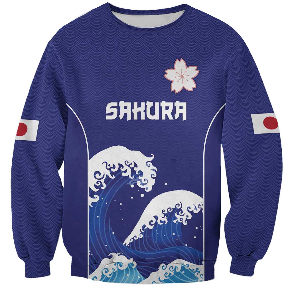 Japan Pacific Rugby Custom Sweatshirt Go Sakura Japanese Wave Pattern LT9 Unisex Blue - Polynesian Pride