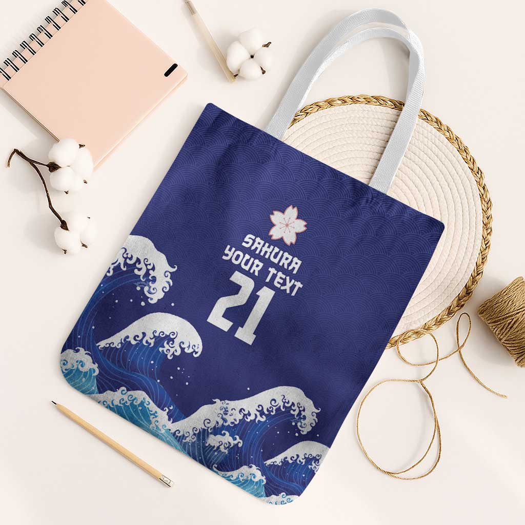Japan Pacific Rugby Custom Tote Bag Go Sakura Japanese Wave Pattern - Polynesian Pride