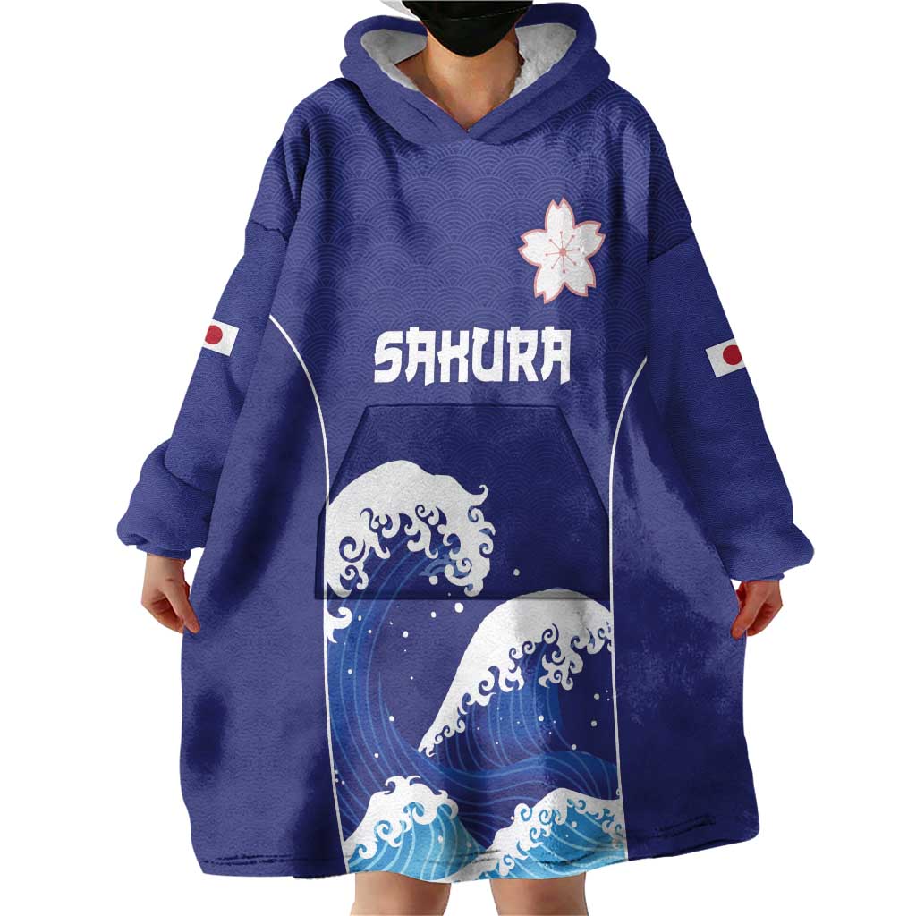 Japan Pacific Rugby Custom Wearable Blanket Hoodie Go Sakura Japanese Wave Pattern LT9 - Polynesian Pride
