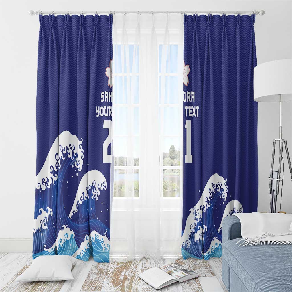 Japan Pacific Rugby Custom Window Curtain Go Sakura Japanese Wave Pattern