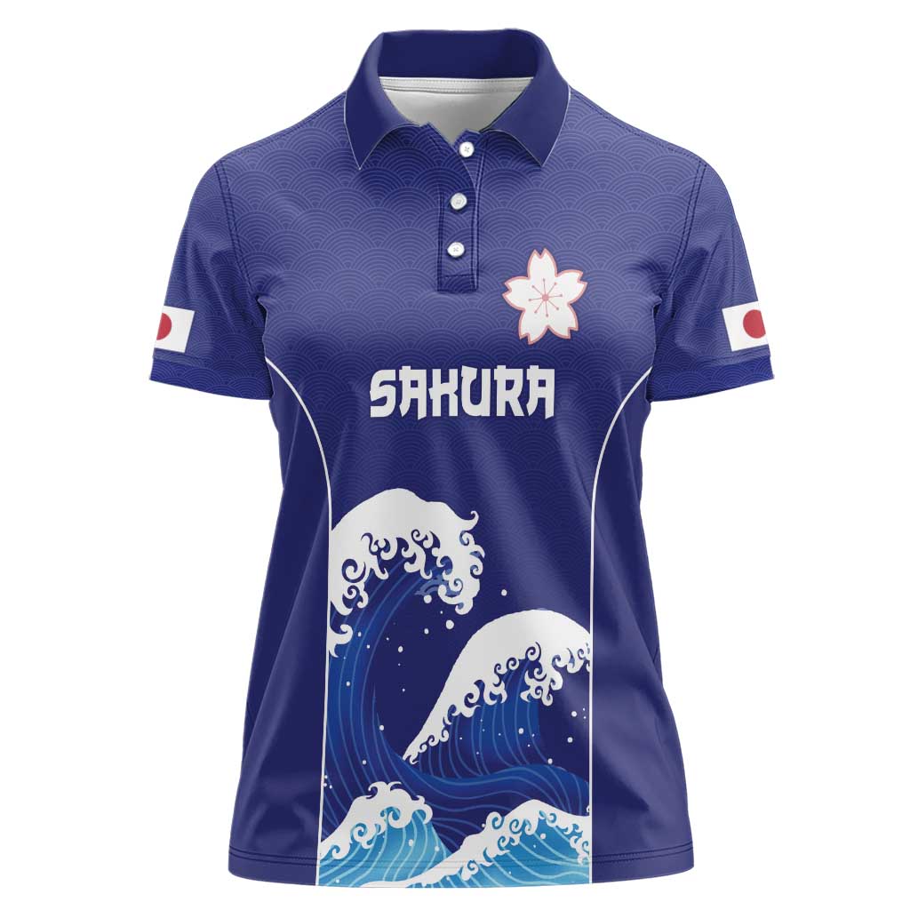 Japan Pacific Rugby Custom Women Polo Shirt Go Sakura Japanese Wave Pattern