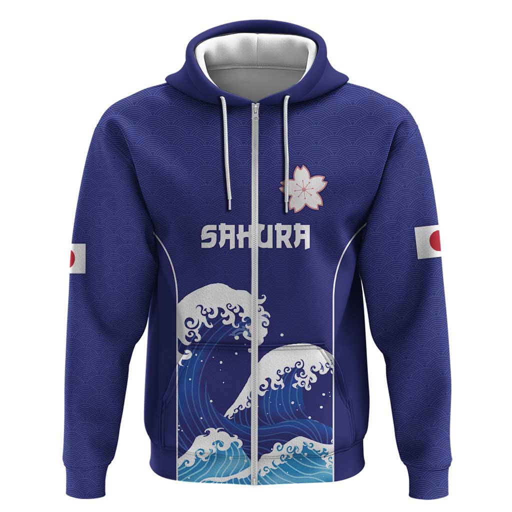 Japan Pacific Rugby Custom Zip Hoodie Go Sakura Japanese Wave Pattern