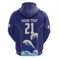 Japan Pacific Rugby Custom Zip Hoodie Go Sakura Japanese Wave Pattern