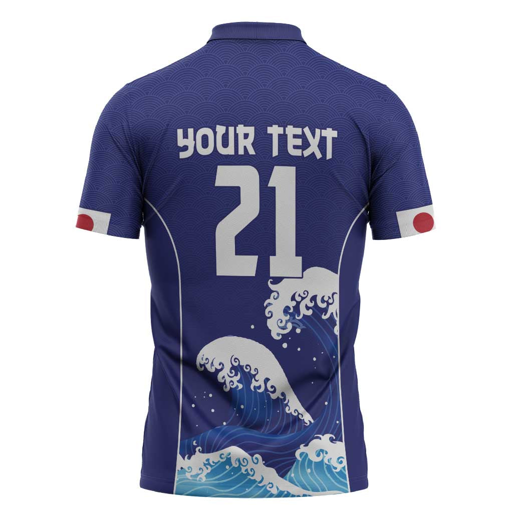 Japan Pacific Rugby Custom Zipper Polo Shirt Go Sakura Japanese Wave Pattern - Polynesian Pride