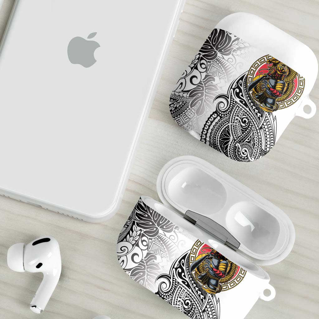 Japanese Samurai Warrior AirPods Case White Polynesian Tattoo Style LT9 - Polynesian Pride