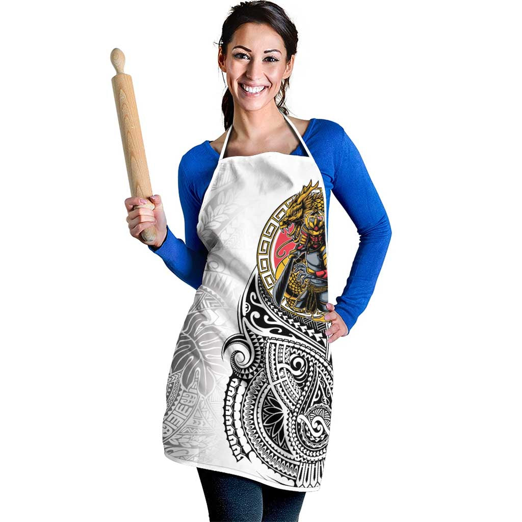 Japanese Samurai Warrior Apron White Polynesian Tattoo Style LT9 - Polynesian Pride