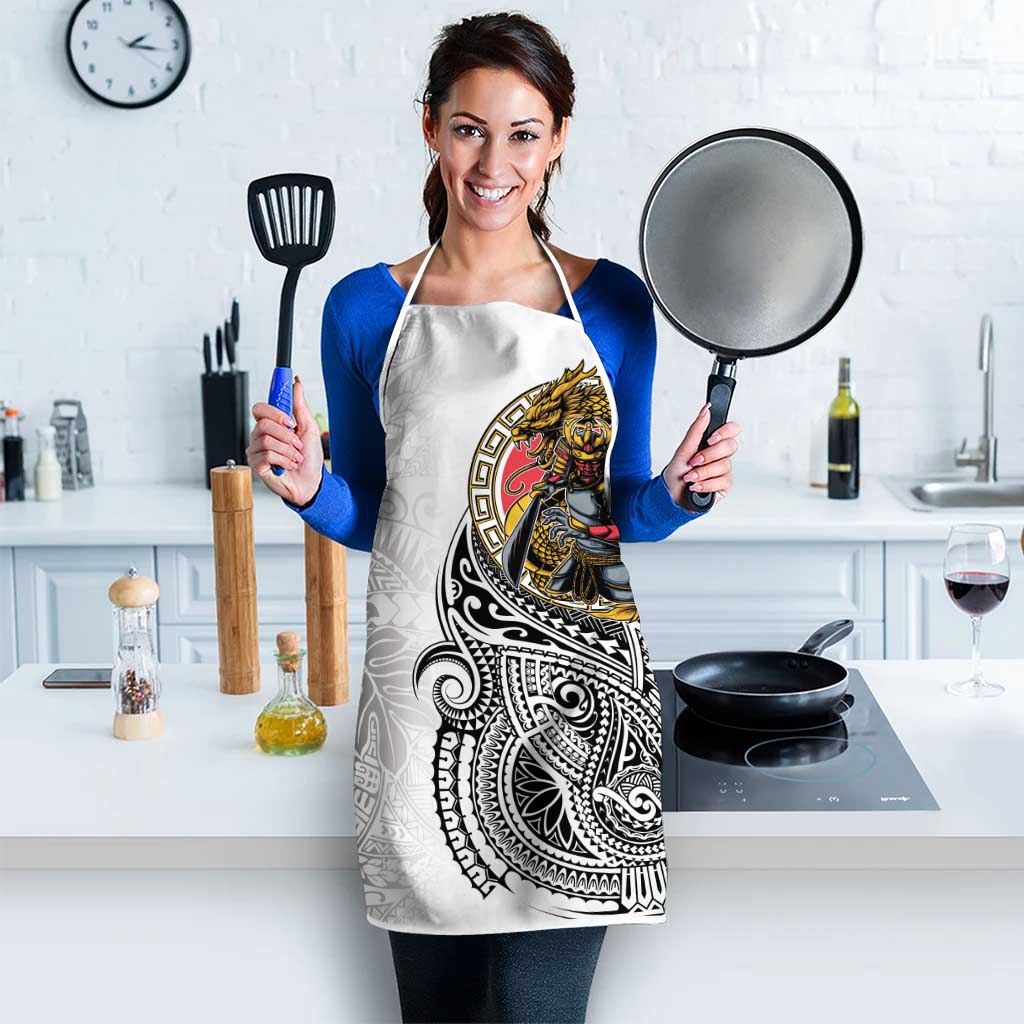 Japanese Samurai Warrior Apron White Polynesian Tattoo Style LT9 - Polynesian Pride