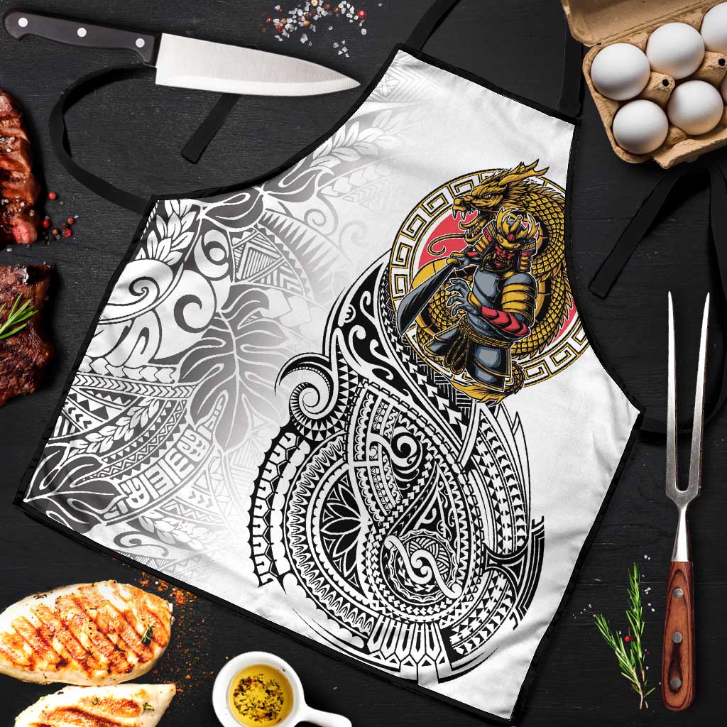 Japanese Samurai Warrior Apron White Polynesian Tattoo Style LT9 White - Polynesian Pride
