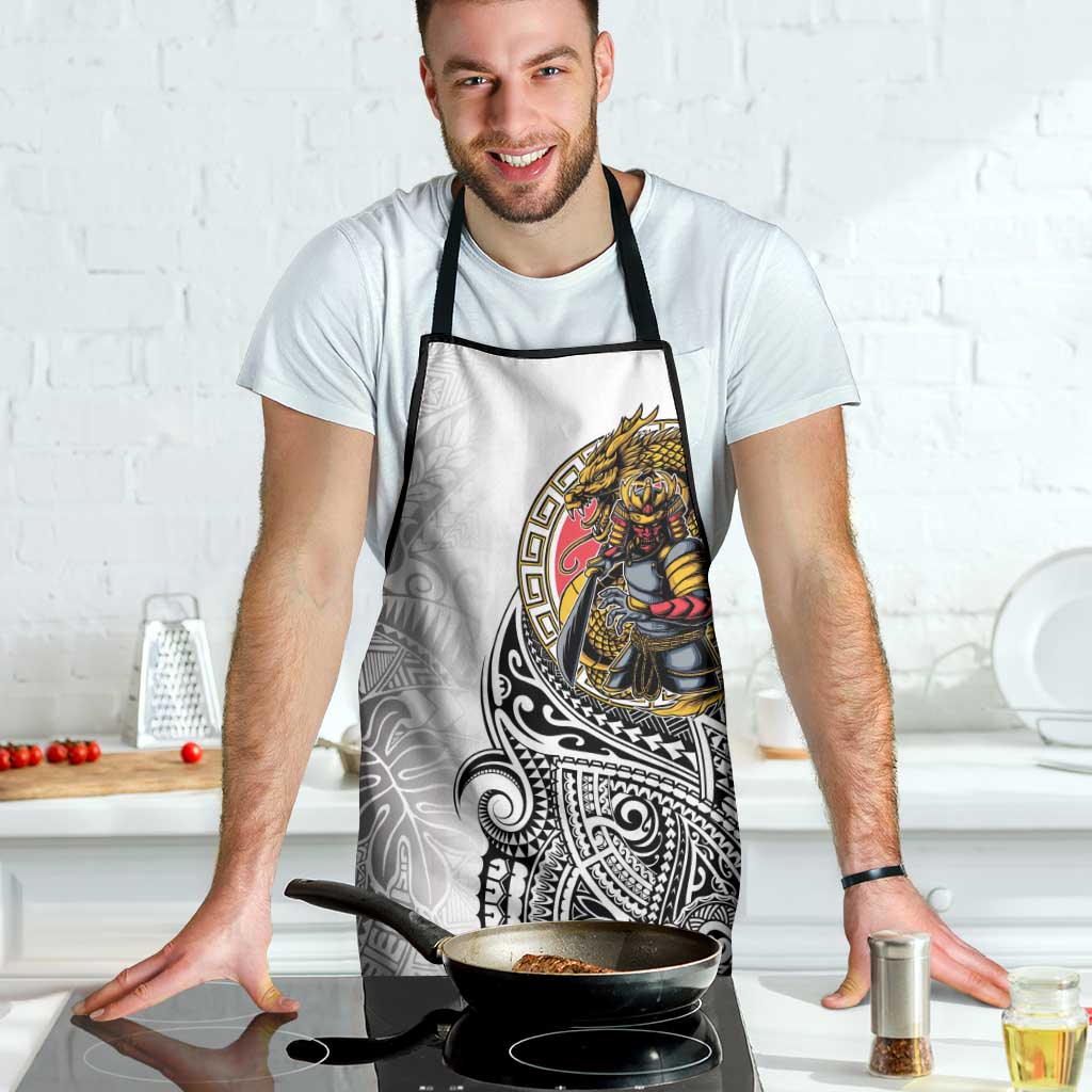 Japanese Samurai Warrior Apron White Polynesian Tattoo Style LT9 - Polynesian Pride
