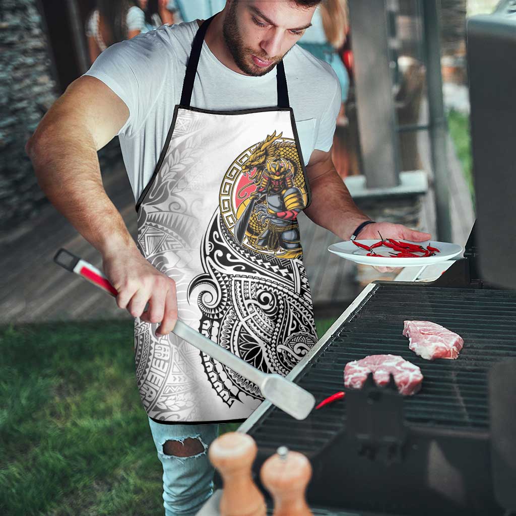 Japanese Samurai Warrior Apron White Polynesian Tattoo Style LT9 - Polynesian Pride