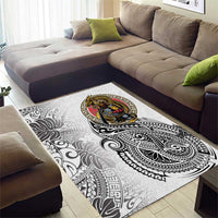 Japanese Samurai Warrior Area Rug White Polynesian Tattoo Style