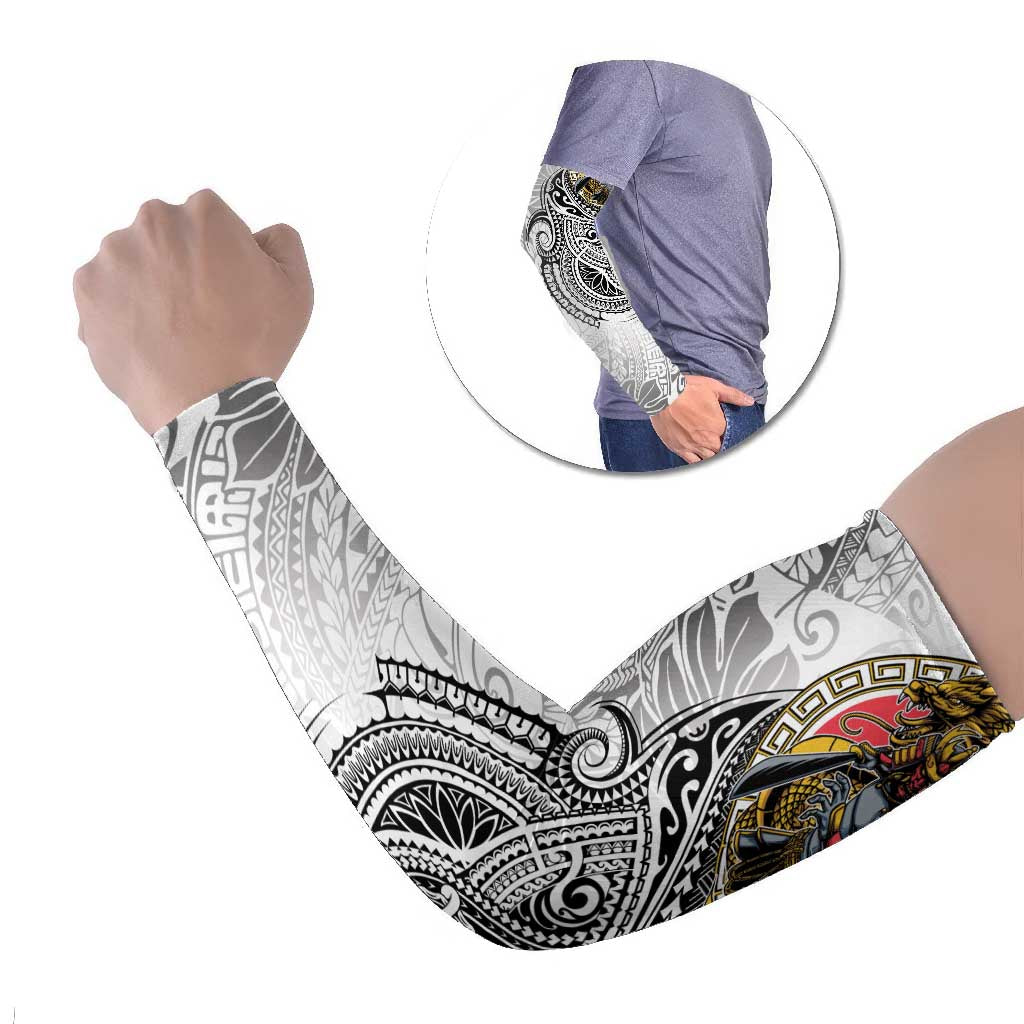 Japanese Samurai Warrior Arm Sleeves White Polynesian Tattoo Style - Polynesian Pride