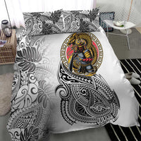 Japanese Samurai Warrior Bedding Set White Polynesian Tattoo Style