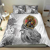 Japanese Samurai Warrior Bedding Set White Polynesian Tattoo Style