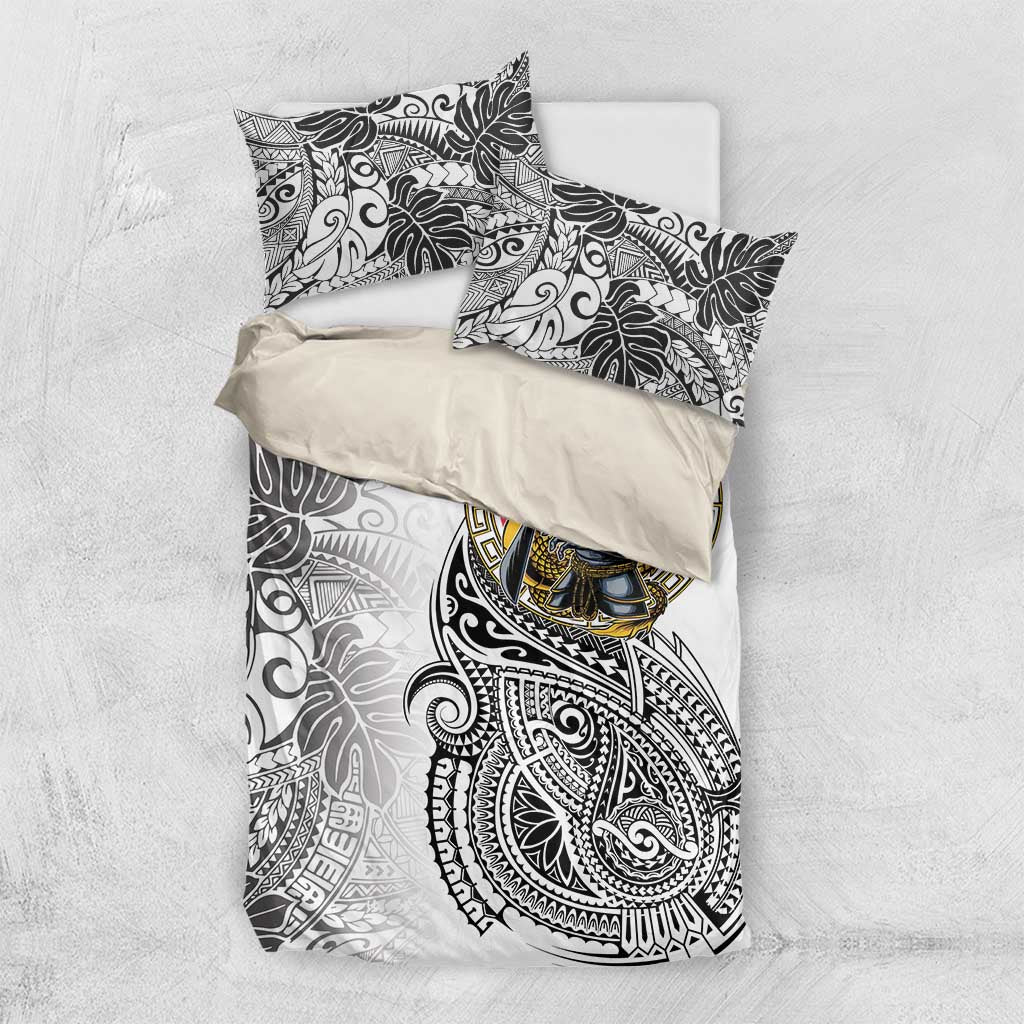 Japanese Samurai Warrior Bedding Set White Polynesian Tattoo Style