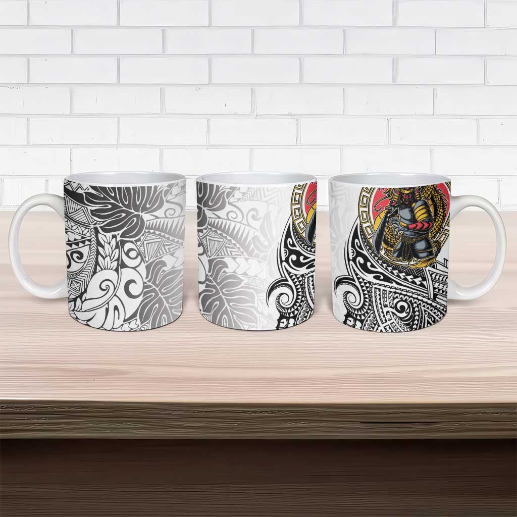 Japanese Samurai Warrior Ceramic Mug White Polynesian Tattoo Style LT9 - Polynesian Pride