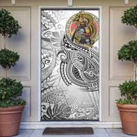 Japanese Samurai Warrior Door Cover White Polynesian Tattoo Style LT9 White - Polynesian Pride