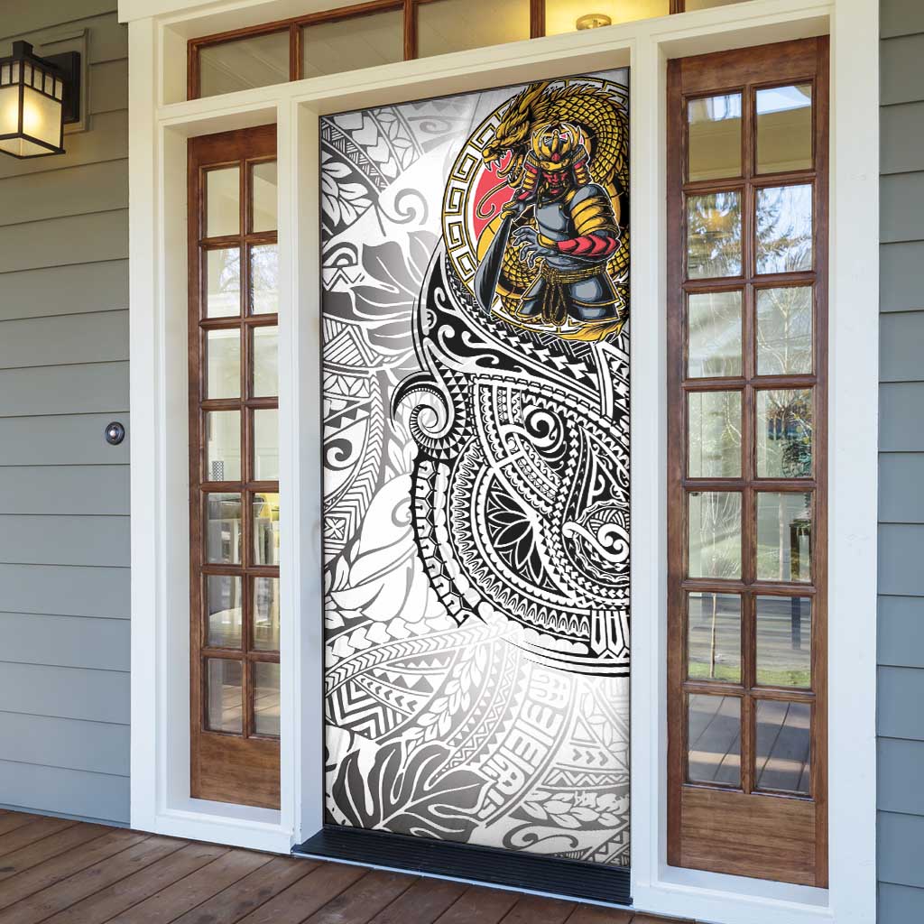 Japanese Samurai Warrior Door Cover White Polynesian Tattoo Style LT9 - Polynesian Pride