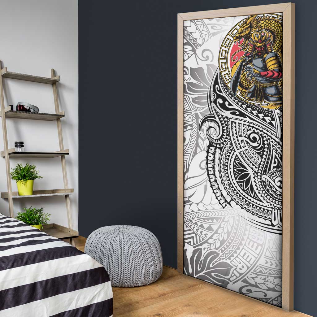 Japanese Samurai Warrior Door Cover White Polynesian Tattoo Style LT9 - Polynesian Pride