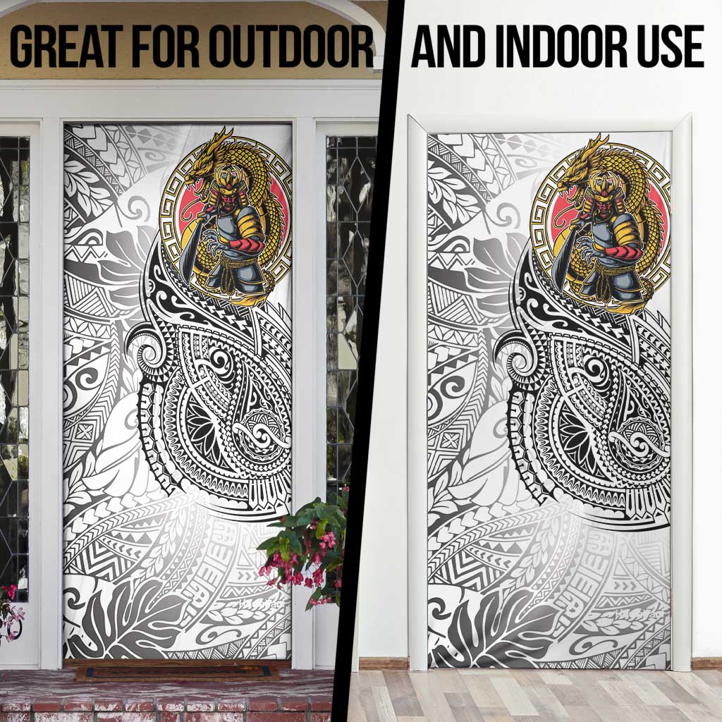 Japanese Samurai Warrior Door Cover White Polynesian Tattoo Style LT9 - Polynesian Pride