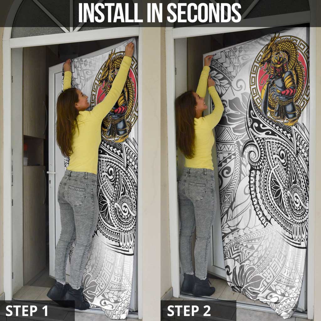 Japanese Samurai Warrior Door Cover White Polynesian Tattoo Style LT9 - Polynesian Pride