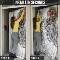 Japanese Samurai Warrior Door Cover White Polynesian Tattoo Style LT9 - Polynesian Pride